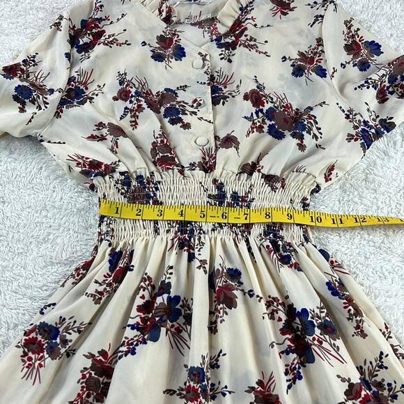 FLNN cream and floral print fit and flare long sleeved dress, size XL - Picture 6 of 9